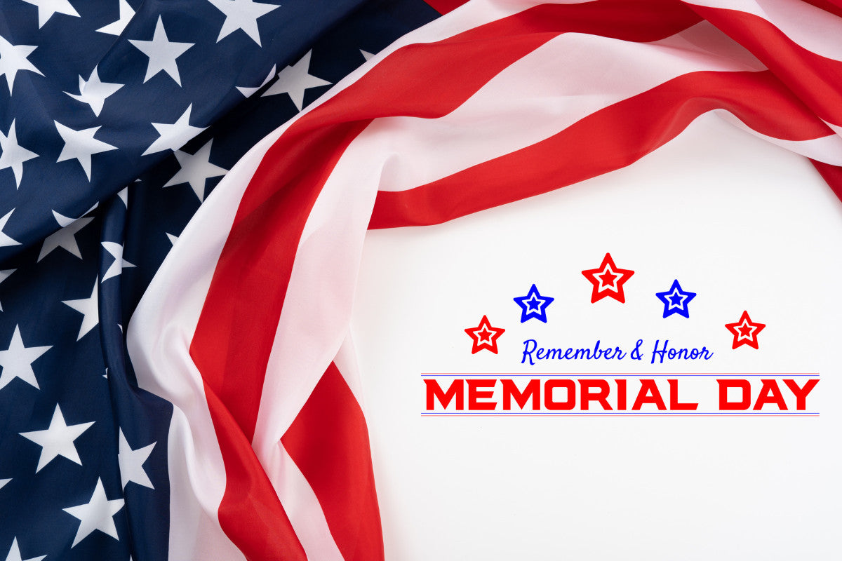 US flag in upper left corner, wrapped around the words