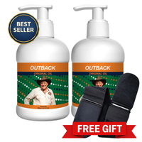 Thumbnail: Two Outback Original Oil 300mL pump bottles with a free back applicator and a Best Seller badge