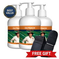 Thumbnail: Three Outback Original Oil 300mL pump bottles with a free back applicator and a Best Value badge