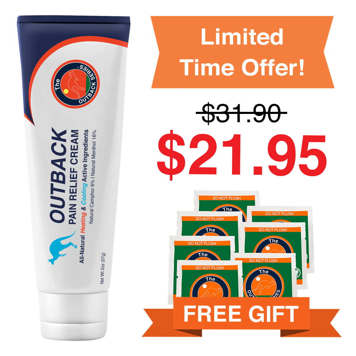 Offer: Outback Pain Relief Cream tube with a free 7-Day Pack of Outback Oil sachets