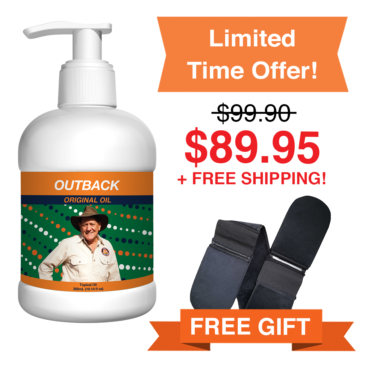 Offer: Outback Original Oil 300mL pump bottle with a free black 3-in-1 back applicator and free shipping