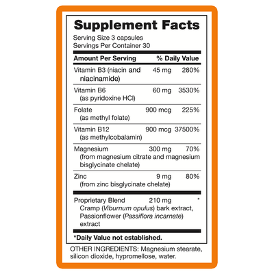 Outback Magnesium+ Supplement Facts panel listing magnesium, zinc, B vitamins and a herbal blend