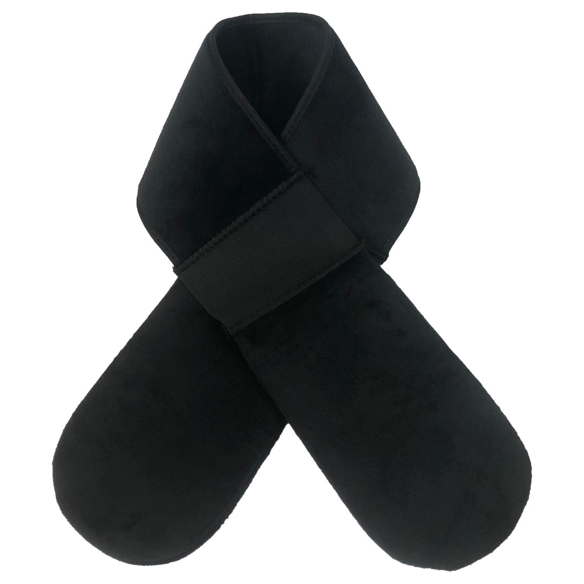 Black fabric back applicator with a mitt at each end, shown crossed over