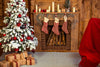 log cabin decorated with Christmas decor, from Christmas stockings hung above the fireplace to a Christmas tree