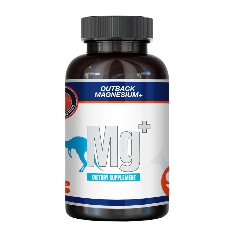 One bottle of Outback Magnesium+ dietary supplement capsules