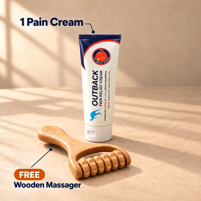 Outback Pain Cream with the free wooden massager